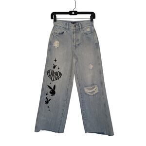 Playboy X Pacsun Women Jeans, Button Fly, Slouch Baggy Wide Leg Jeans, Sz 23